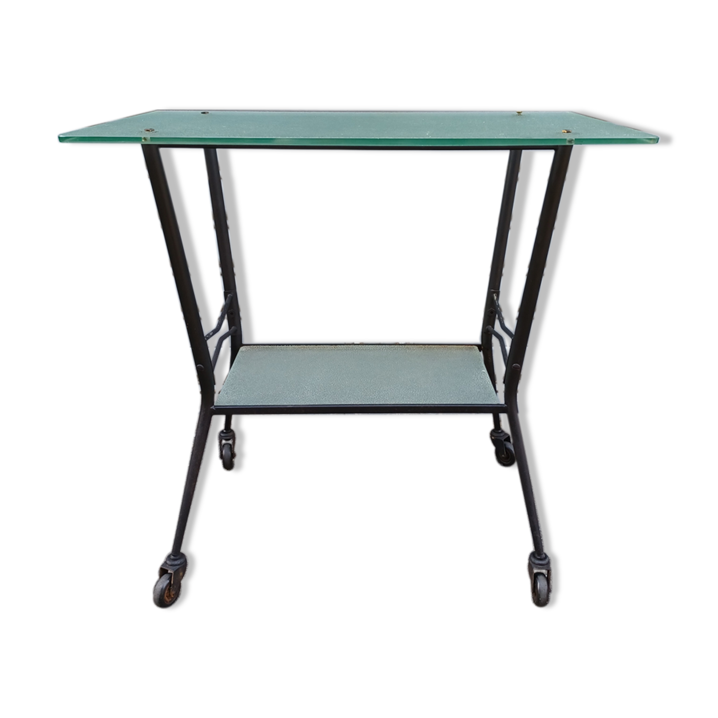 Desserte roulante, en métal et verre, années 50
