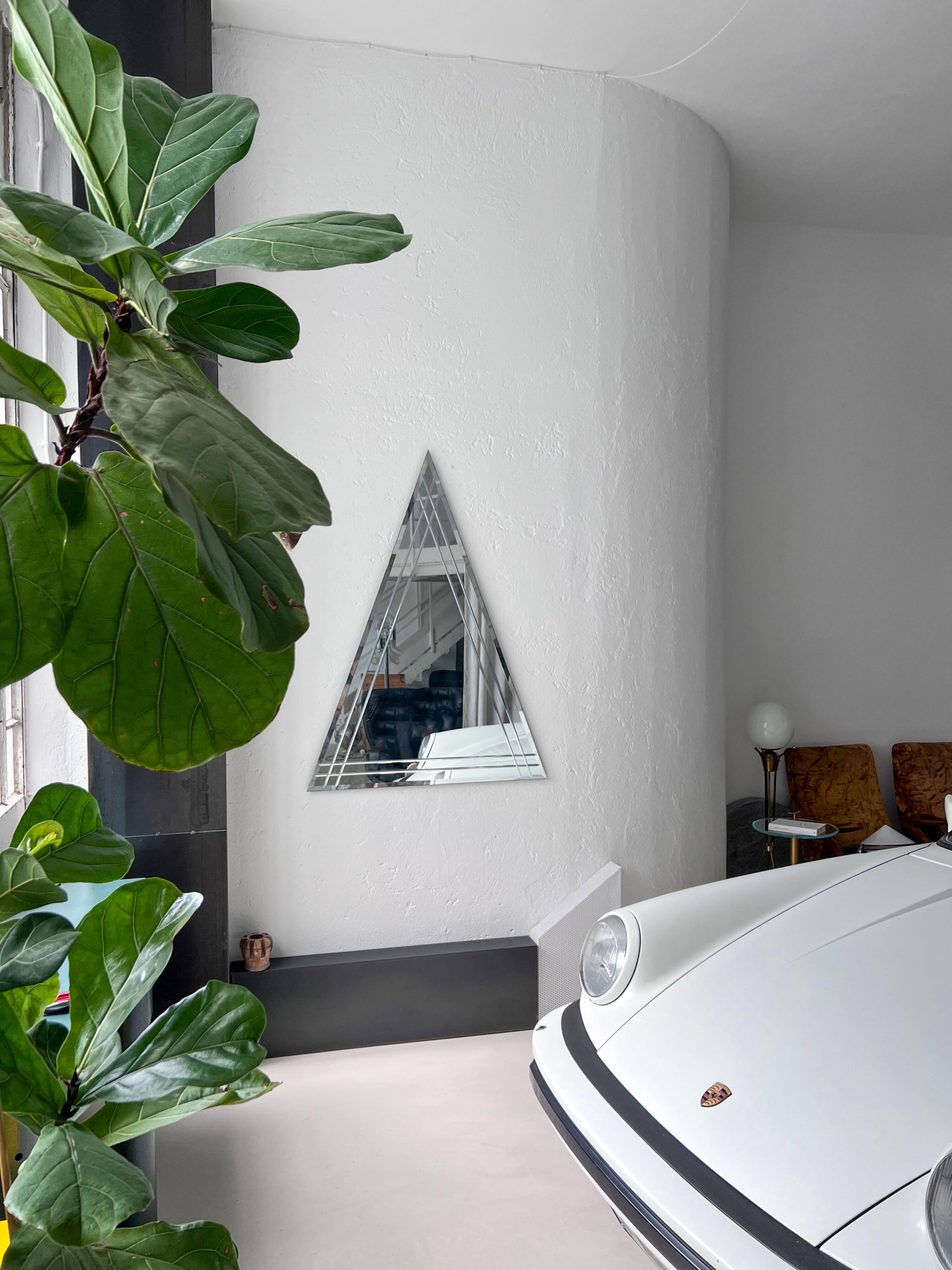 Vintage Big Triangular Wall Mounted Mirror with Beveled Decoration