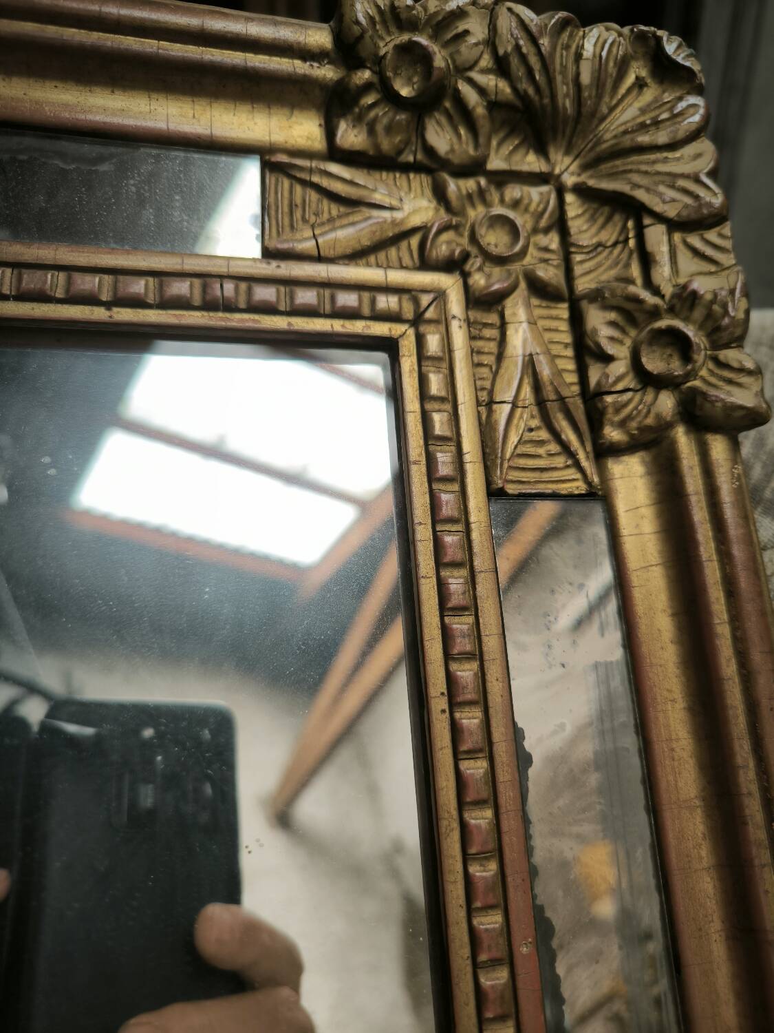 Louis XIV style mirror with giltwood and side panels