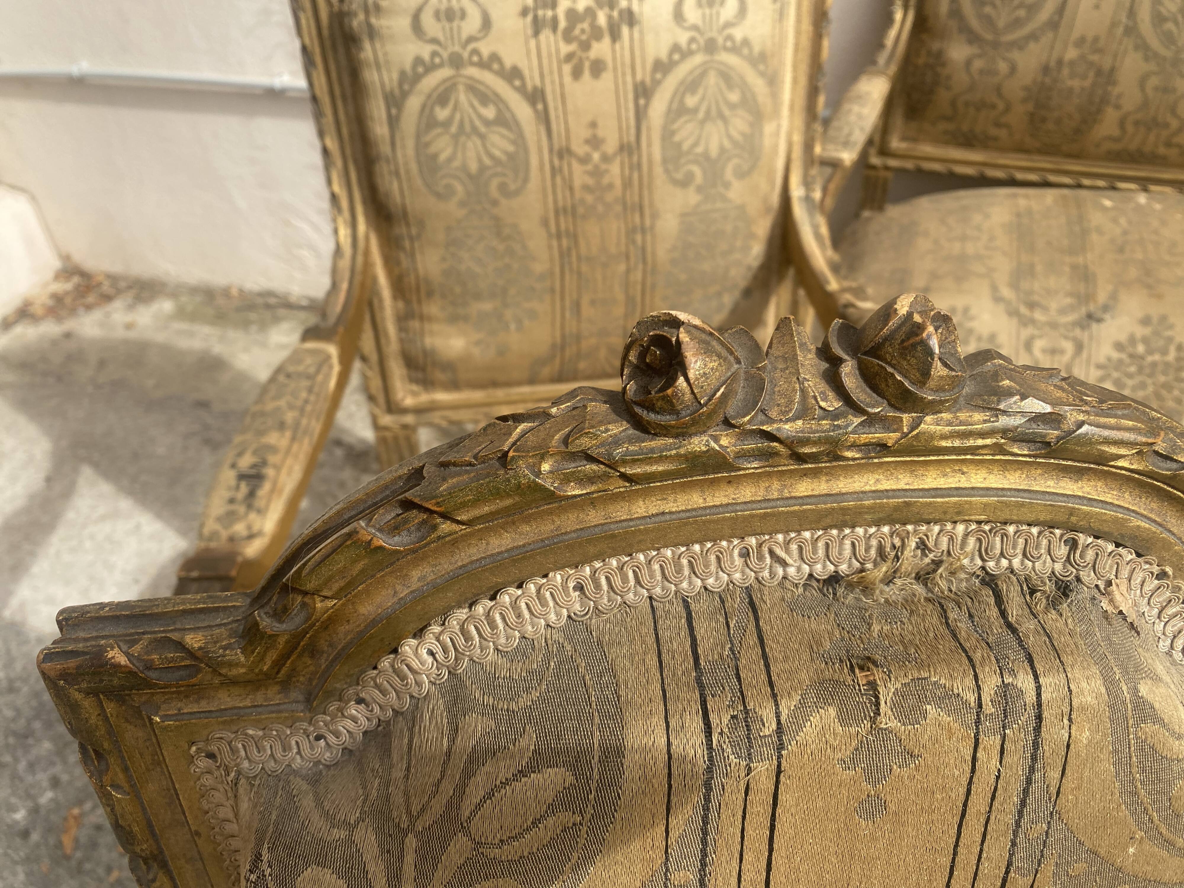 Louis XVI style living room in gilded wood. Napoleon III period
