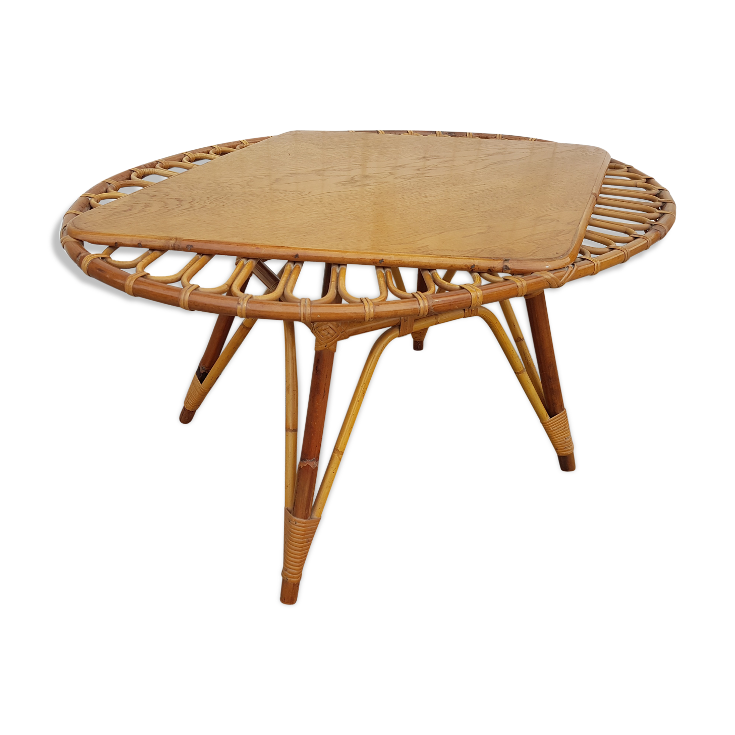 Vintage 1950 rattan coffee table