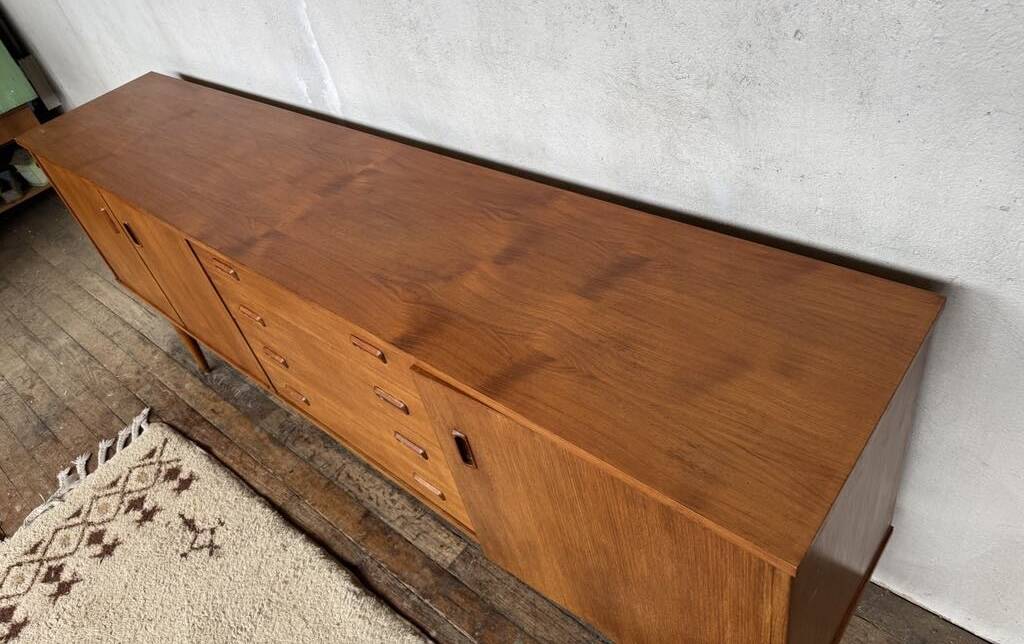 Teak sideboard 220 cm 3 doors 4 drawers 1960