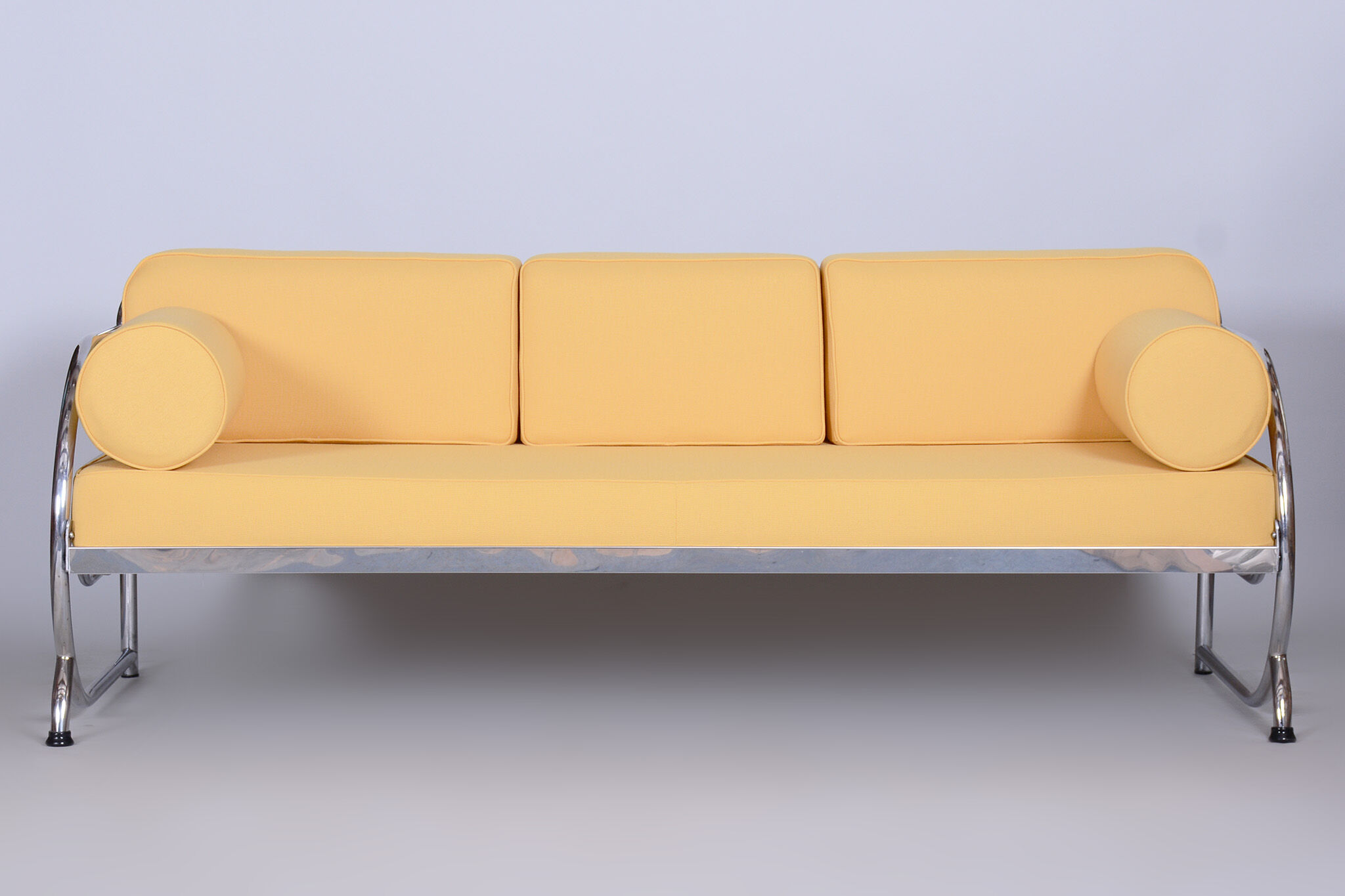 Canapé tubulaire en cuir jaune Bauhaus entièrement restauré, Robert Slezák, années 1930
