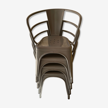 4 fauteuils tolix gris a56 en acier laqué