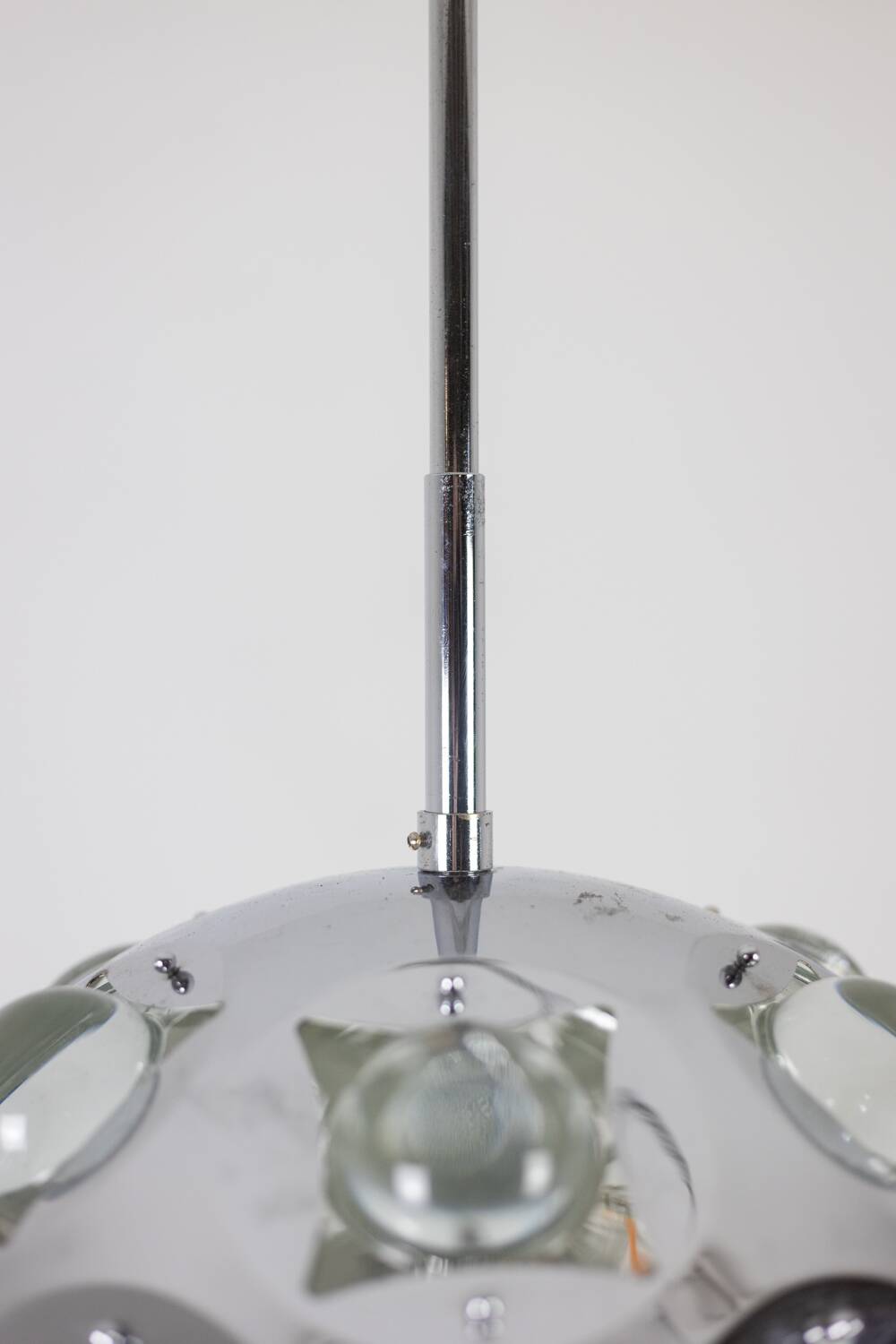Oscar Torlasco. Chrome-plated metal "satellite" chandelier. 1970s.