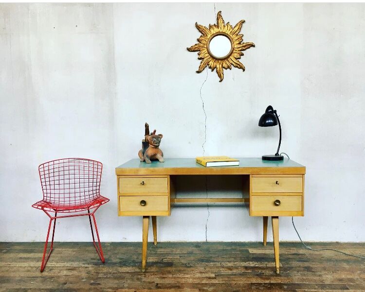 Bureau d'appoint scandinave en teck de 1950 1960 old vintage formica bleu vert
