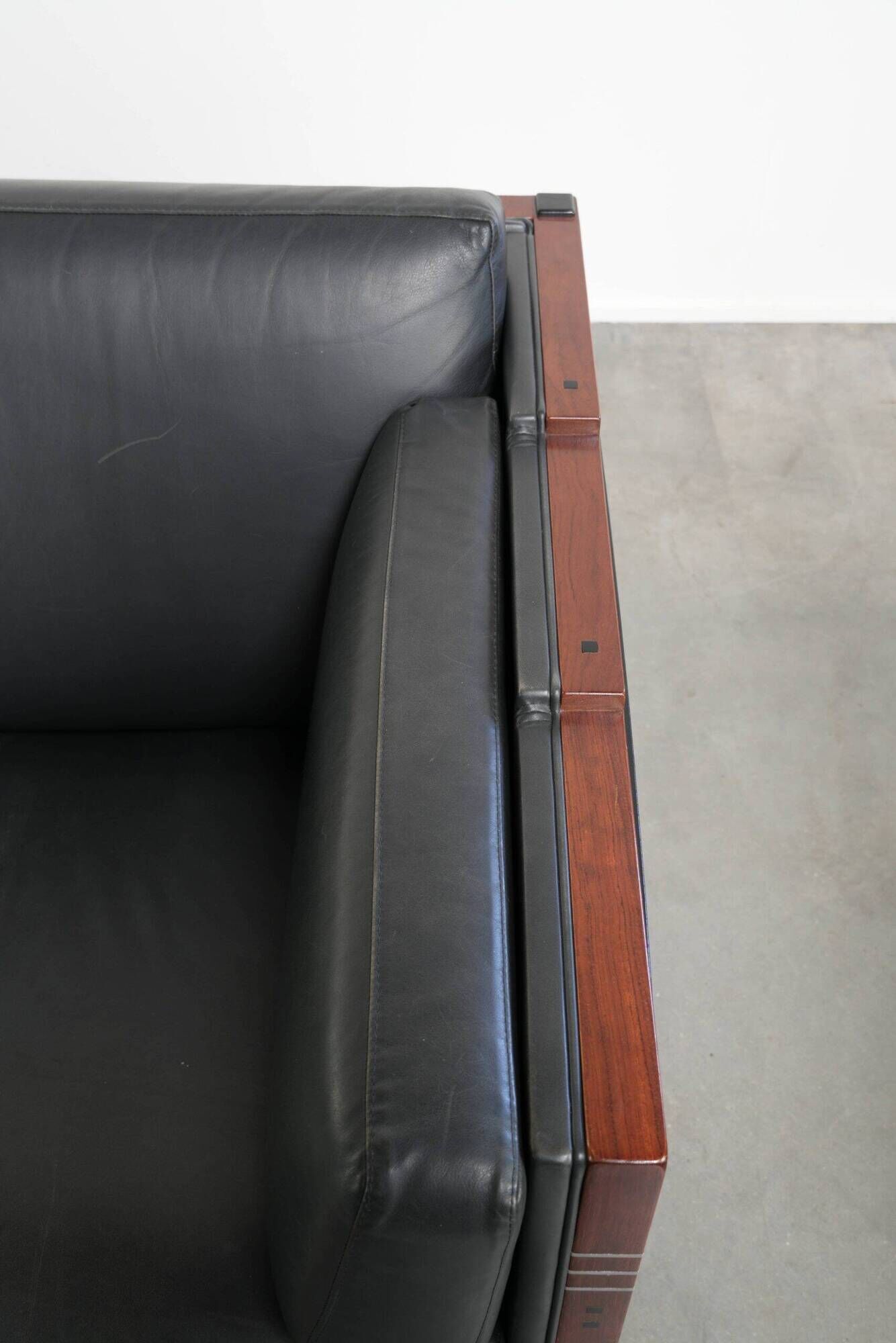 Timeless 3-seater Art Deco design sofa  upholstered in black cowhide leather