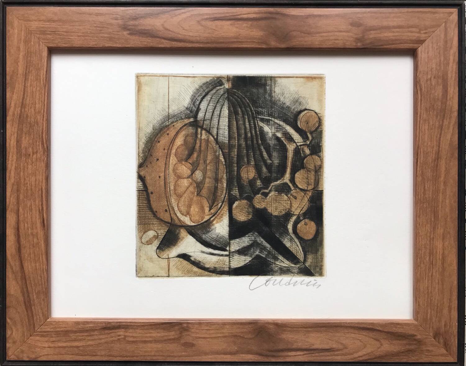 Brigitte coudrain(1934).composition aux fruits,1998.eau-forte aquatint