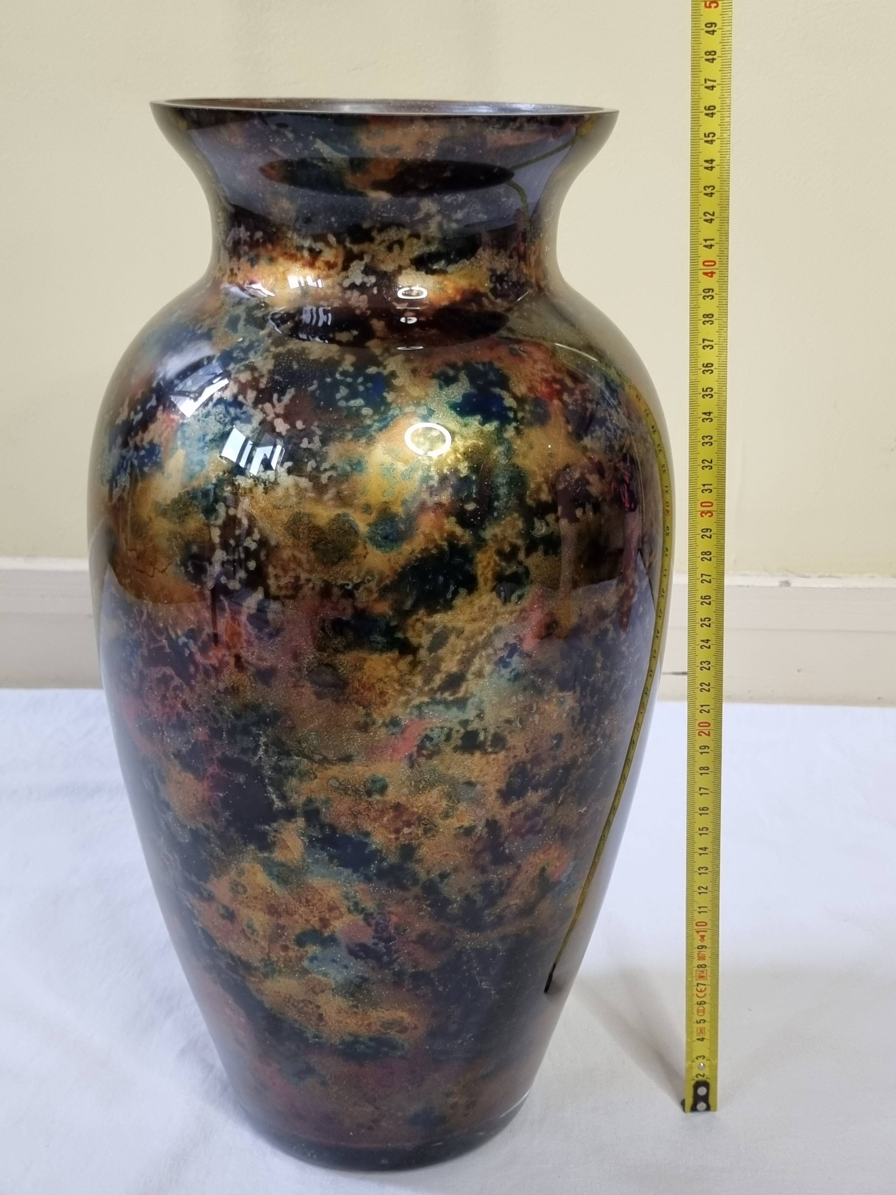 Signed églomisé glass vase, unique piece, France, circa 1980, 46 cm