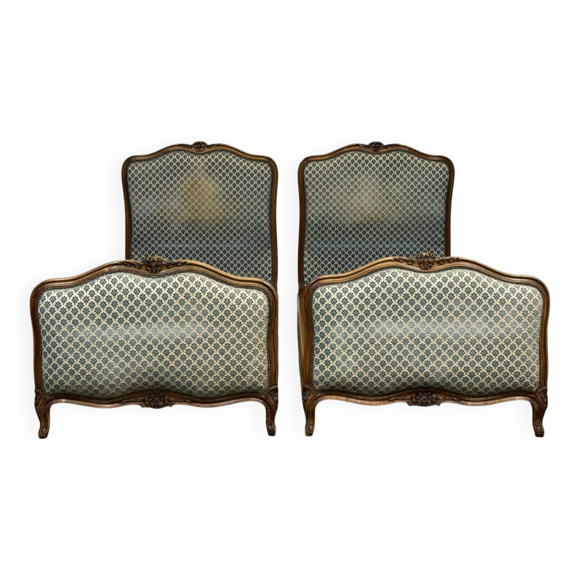 Pair of Louis XV style beech beds from the 1950s.