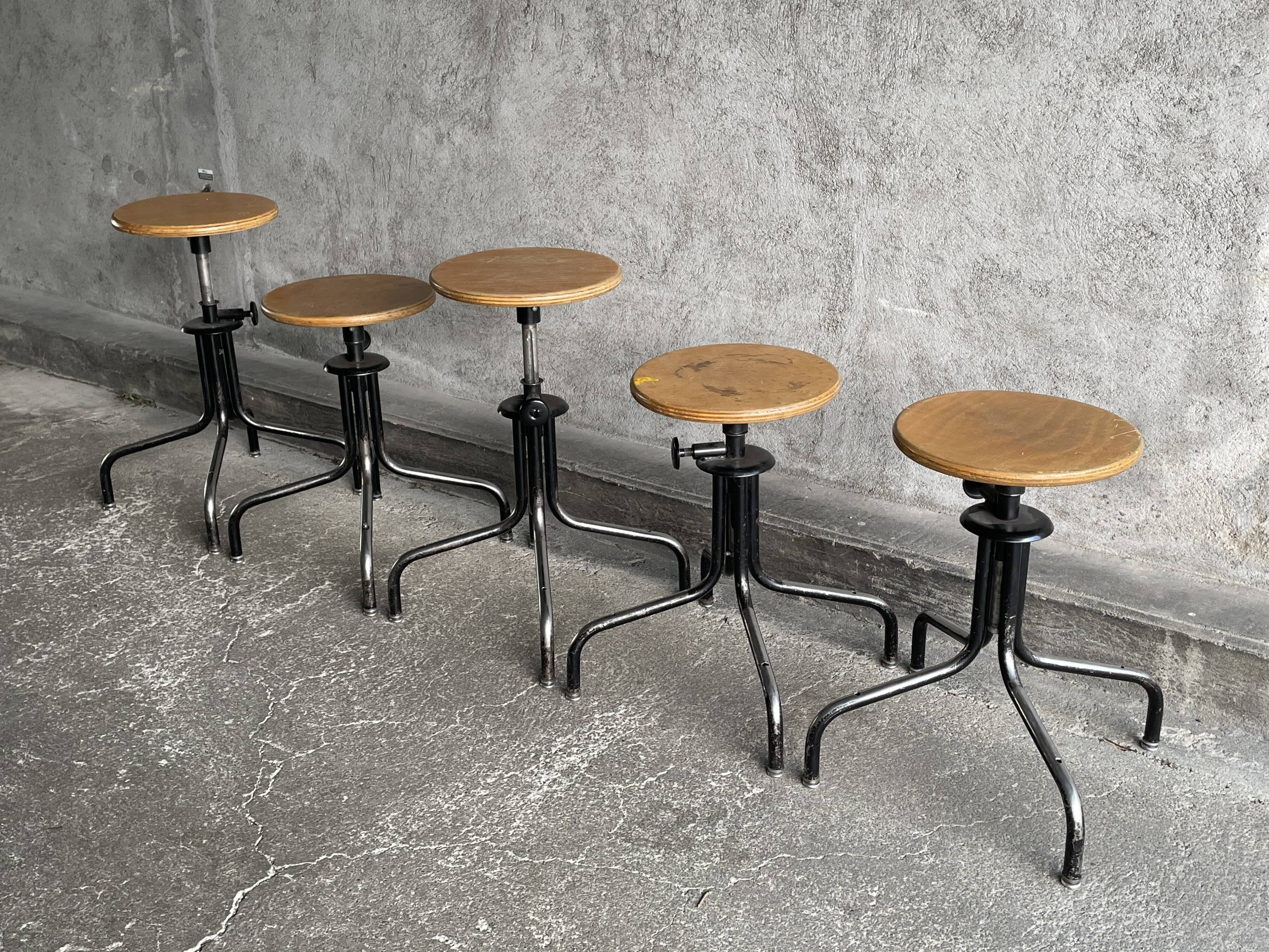 Set of 5 flambo adjustable industrial stools