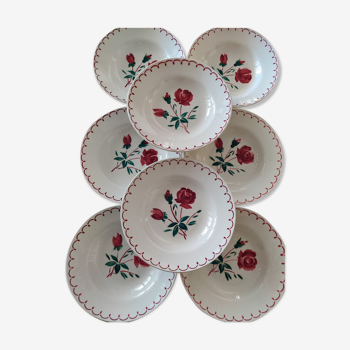 Assiettes creuses Badonviller à motif de roses