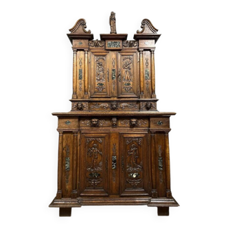 Cabinet dit "d'Ile-de-France" à deux corps à retrait en chêne et plaques de marbre circa 1800