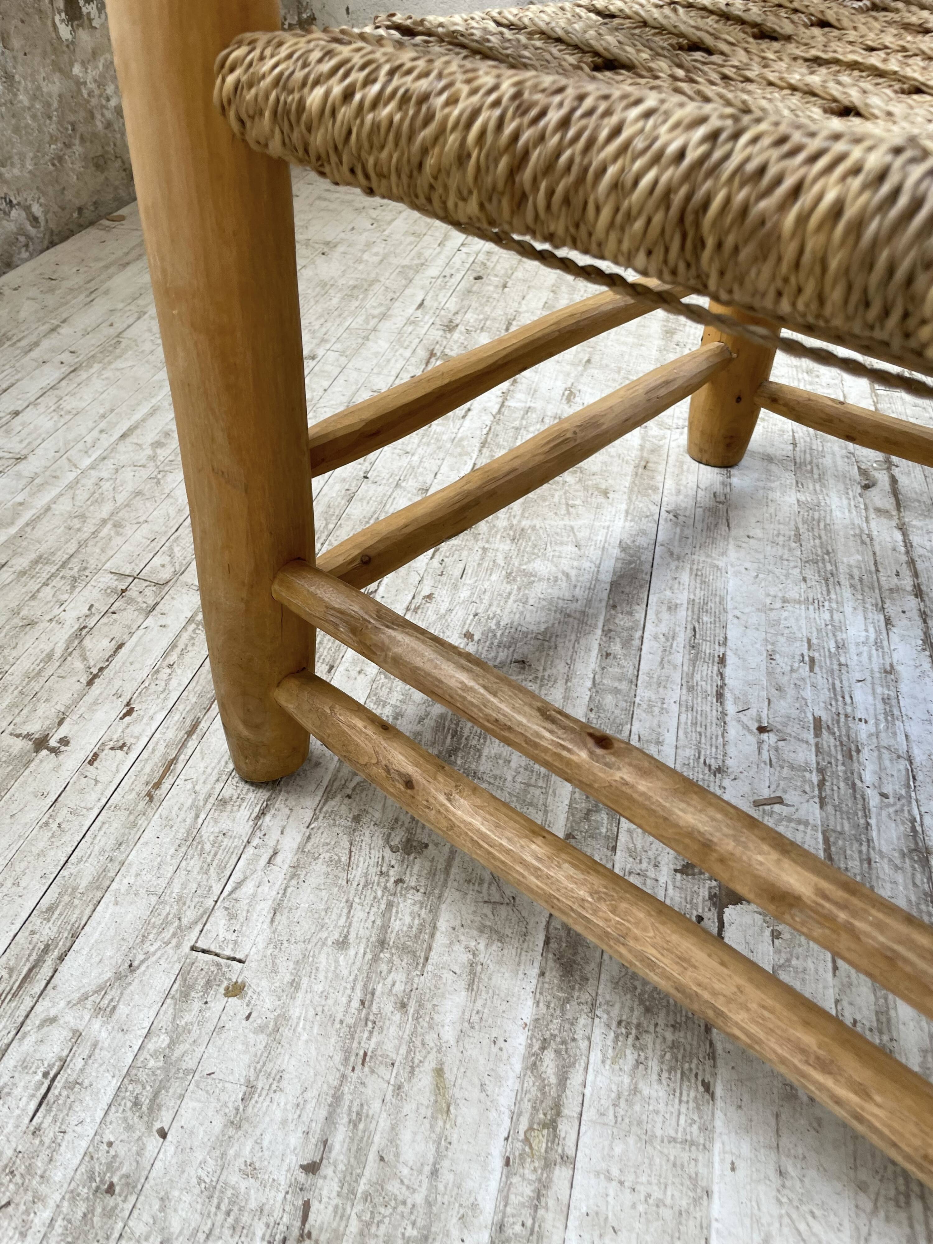 Moroccan wooden and rope armchair