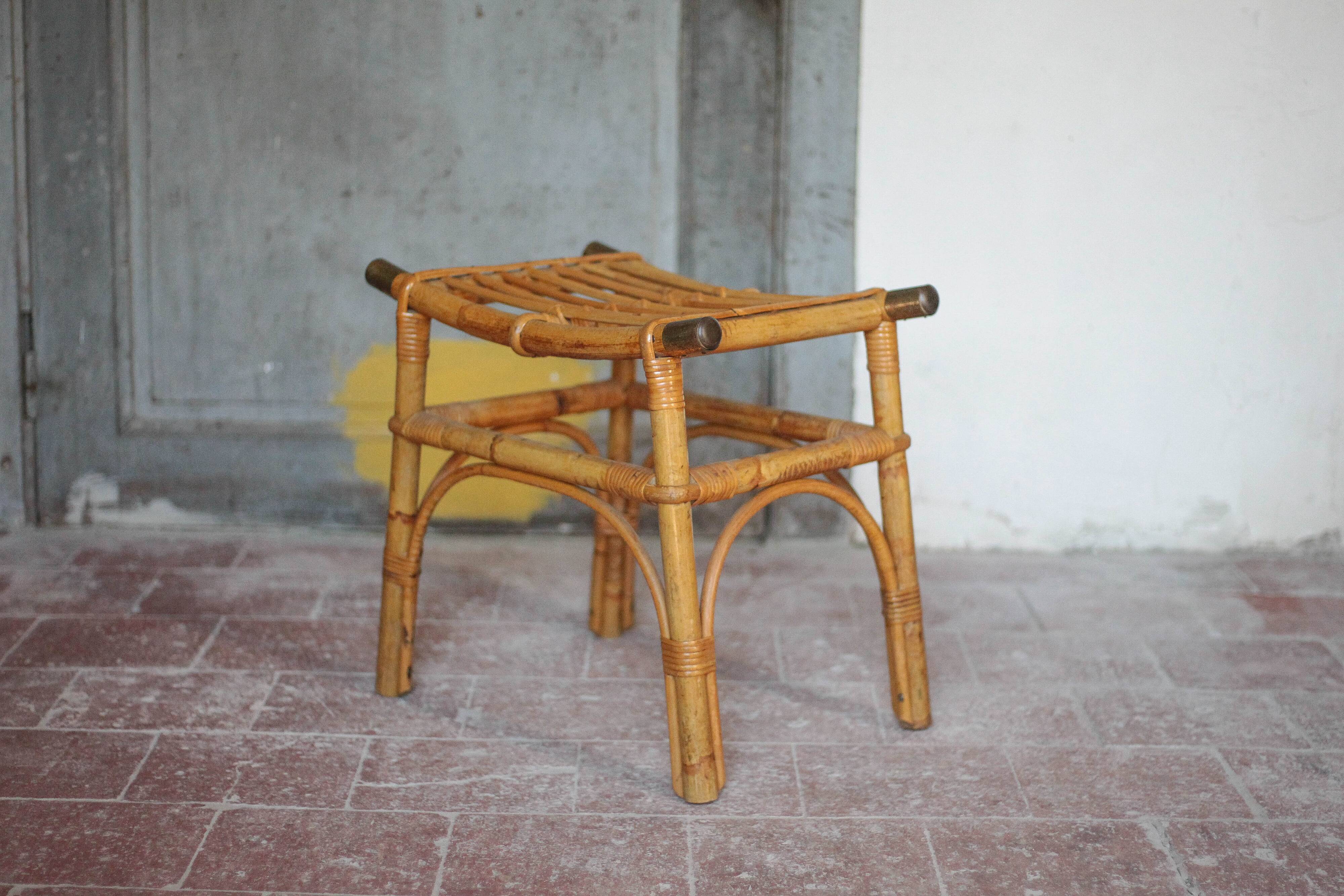 Vintage bamboo stool or bamboo luggage rack, ottoman