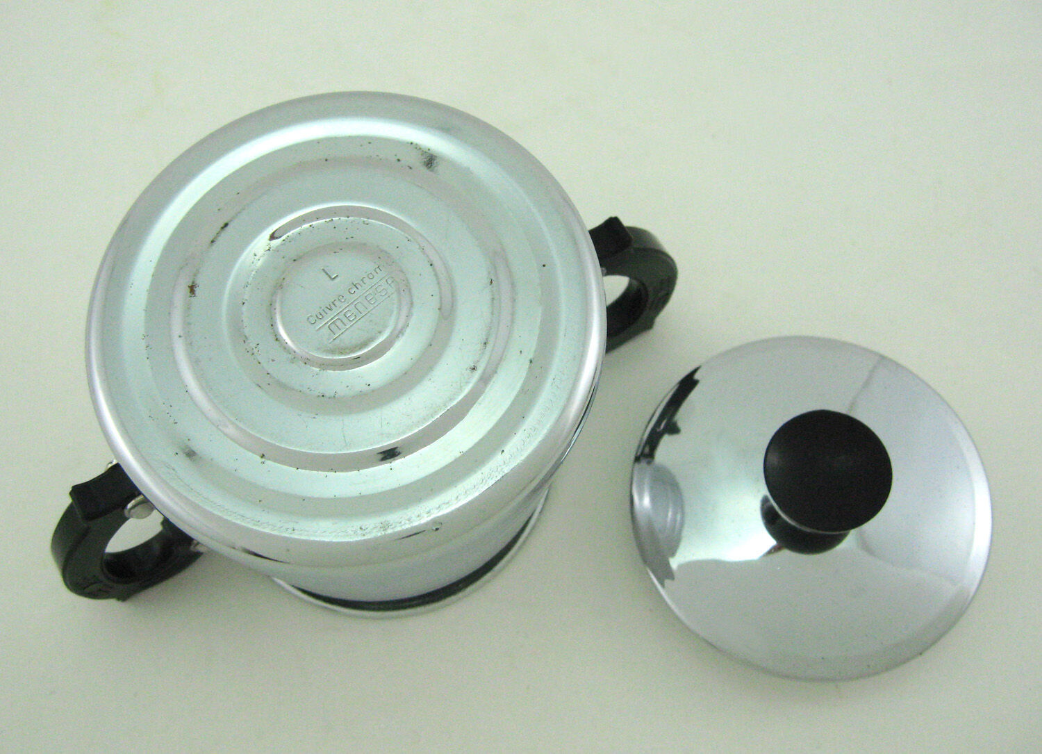 Antique chrome-plated copper sugar bowl - Menesa France - vintage 1940s