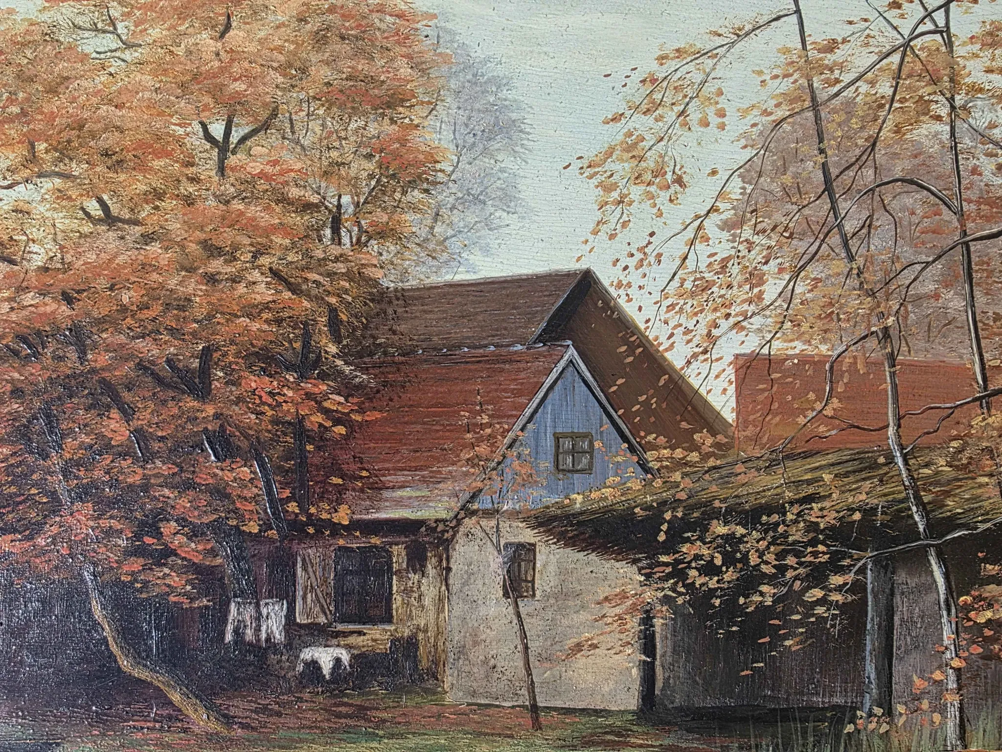 Vintage Autumn Landscape Oil Painting