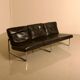 Unique Dutch bench in black leather with a steel and wenge structure from the 60s.
