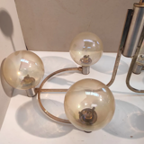 Lustre vintage 6 globes verre fumé et metal chromé années 70