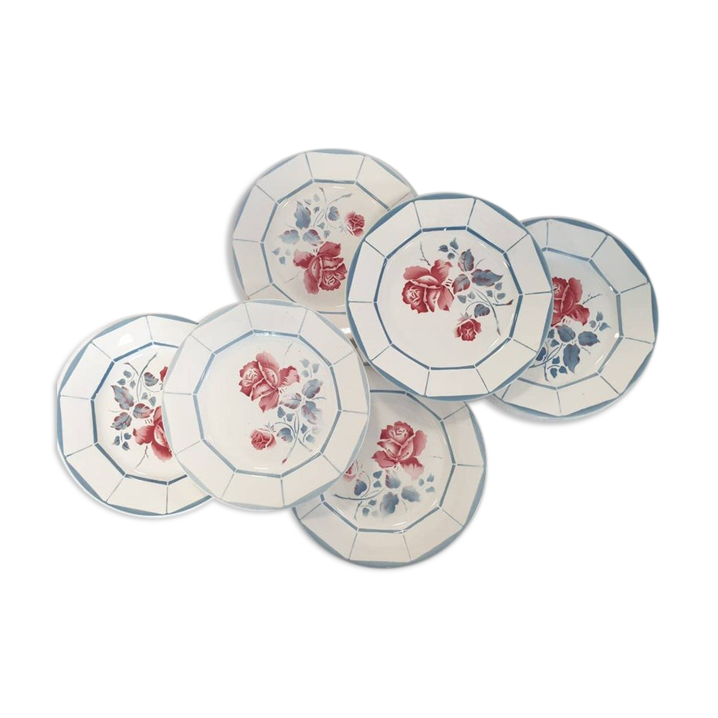 6 assiettes plates anciennes modèle "Malmaison" de la manufacture française de Digoin