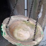 Hanging planter in green earthenware