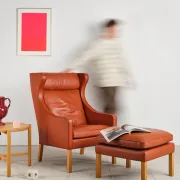 Armchair 2204 and leather pouf by Børge Mogensen, Denmark, 1960s.