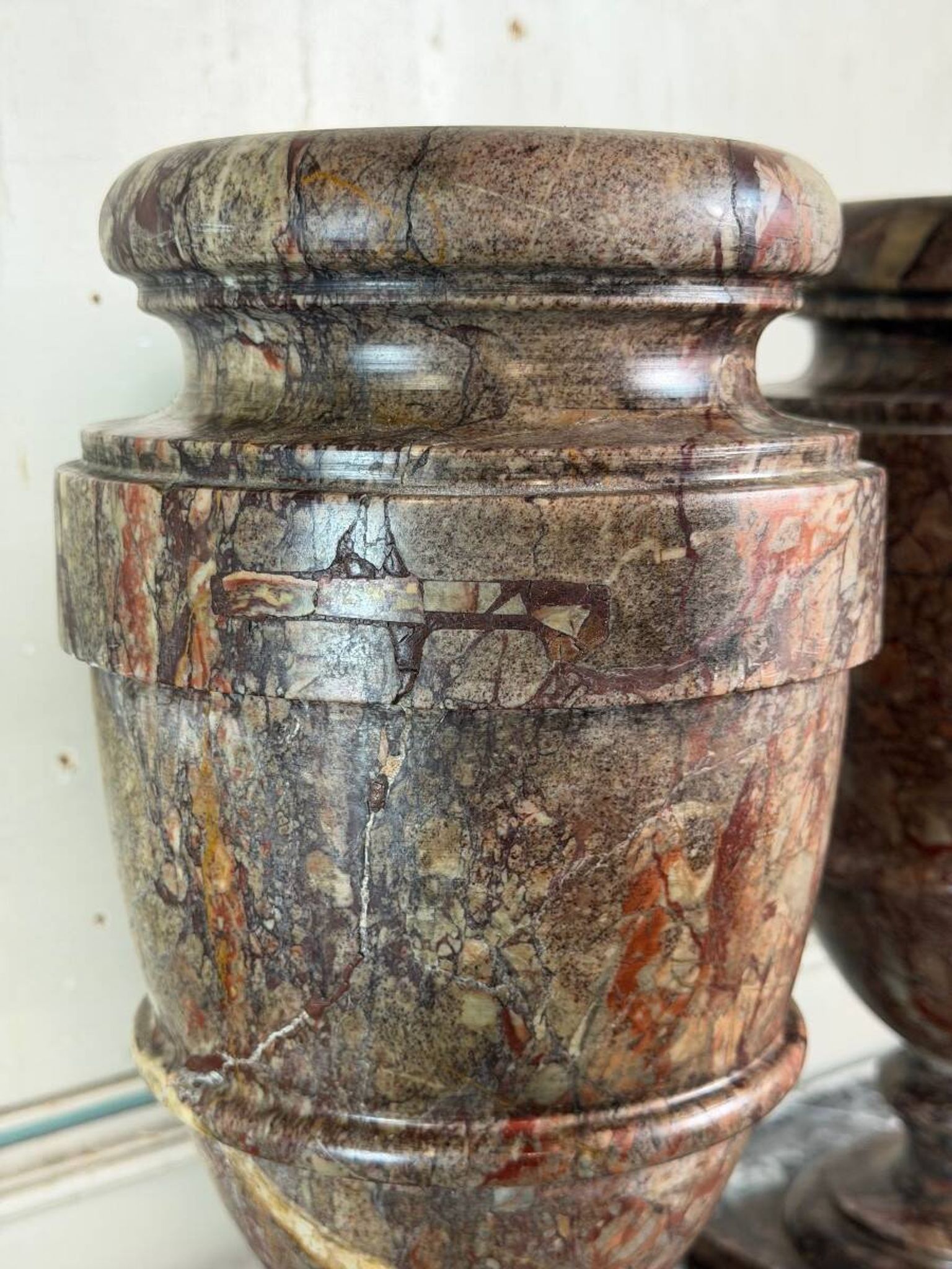 Pair of Sarrancolin marble urns, France 19th century