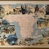Old illustrated map of Central Africa from 1948 - JP Pinchon