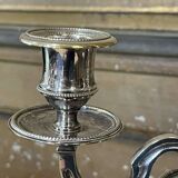 Pair of 2-branched candlesticks in silver metal