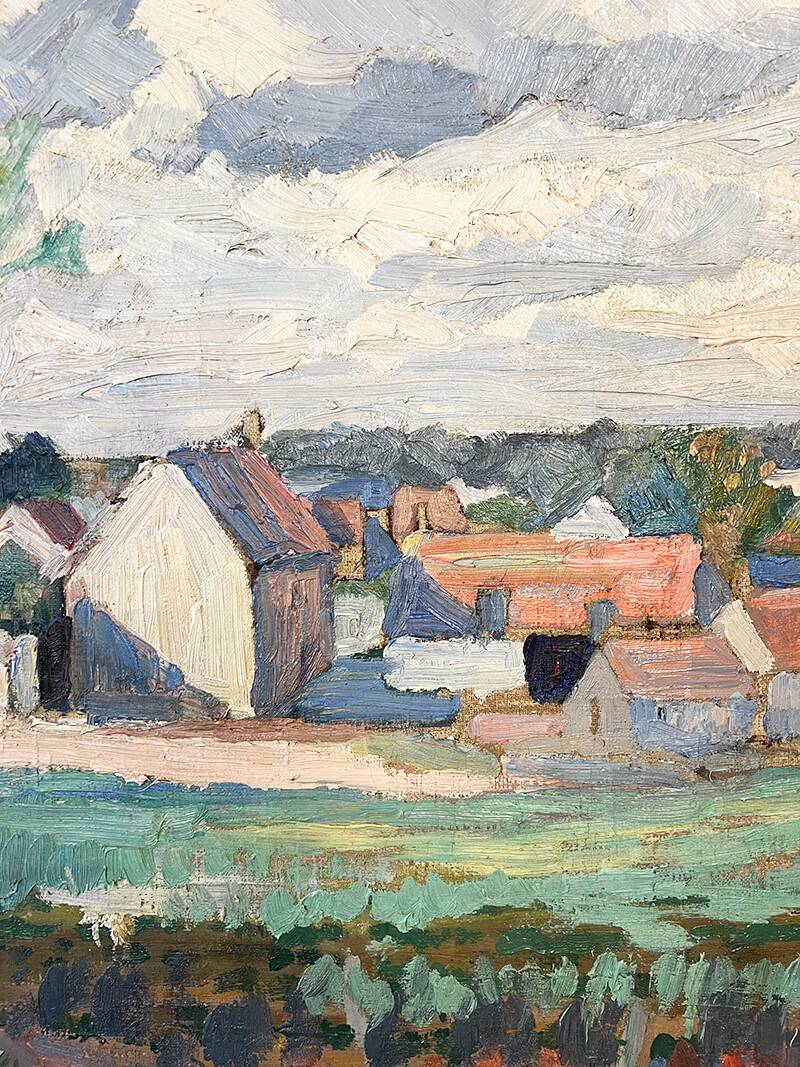 Painting “Village”, Oil on canvas signed.