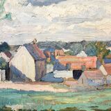 Painting “Village”, Oil on canvas signed.