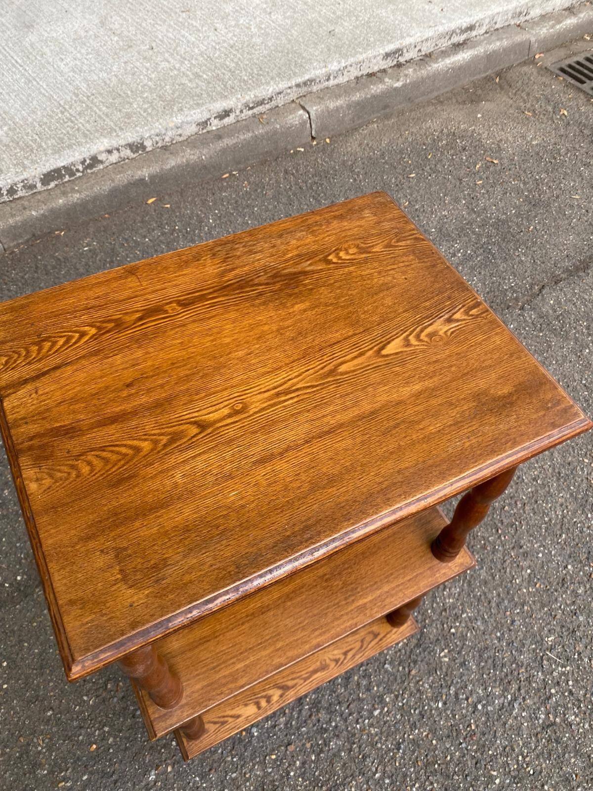 Vintage 3-tier oak side table, removable, 1970.