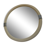 Vintage mirror round edge in white plastic and chrome diameter 46 cm