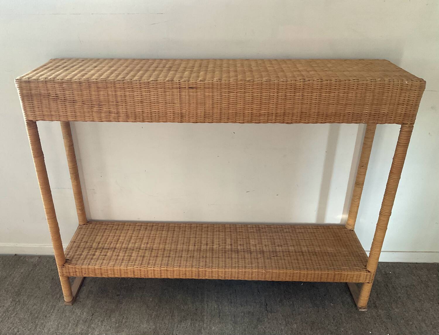 Wood and woven wicker console