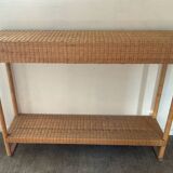 Wood and woven wicker console