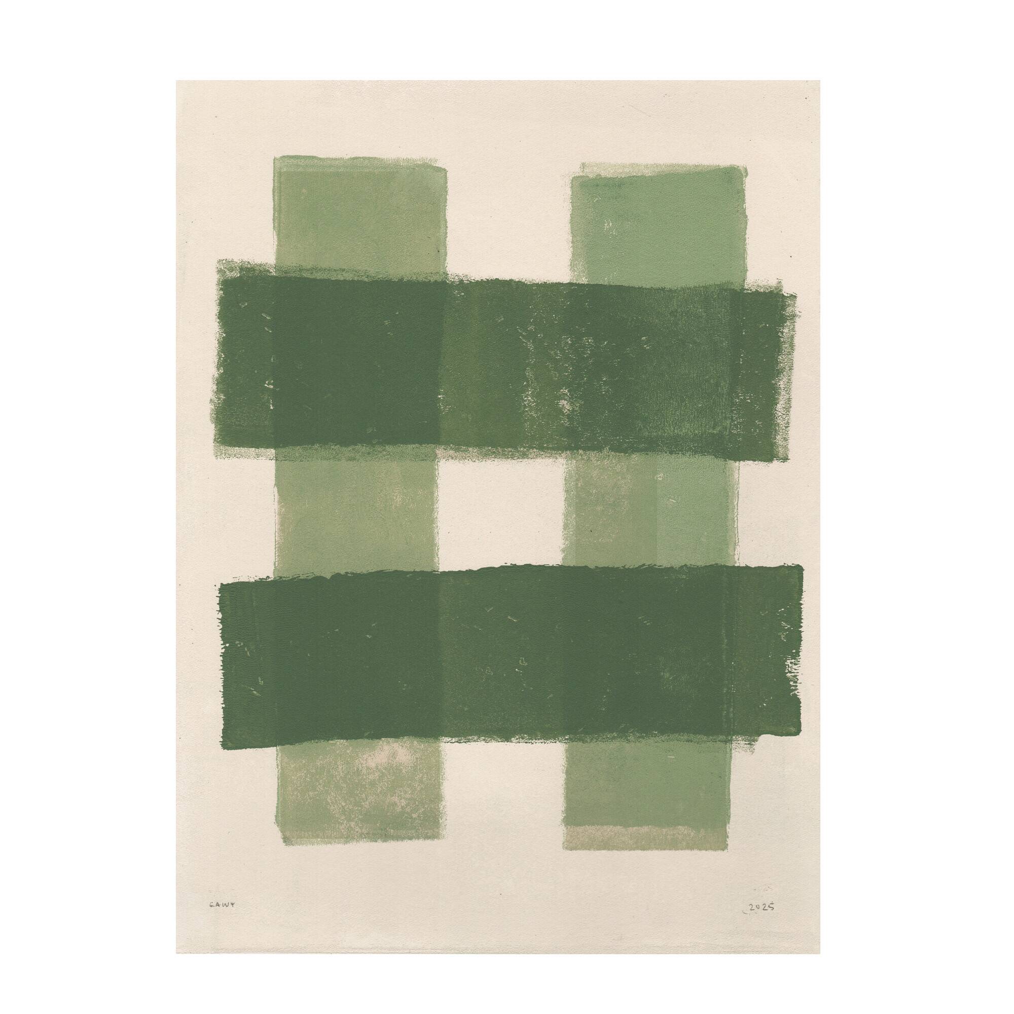 Abstract painting - green stripes painting b198 signed eawy