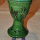 Set vintage en céramique émaillée verte, décor folk hongrois — lot de 3 pièces