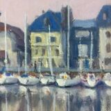 Small port town Oil on canvas
