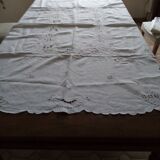 Old embroidered tablecloth open