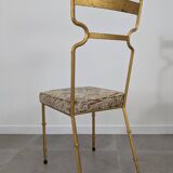 Ensemble de 4 Chaises en Fer Doré et Tissu Fleuri, Espagne, 1980s