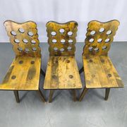 Set of 3 Brutalist Wooden Chairs, Czechoslovakia, 1950s