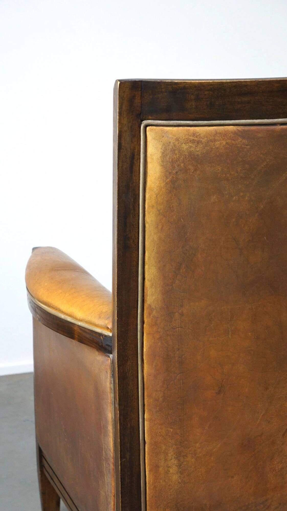 Vintage Art Deco Sheepskin High Back Armchair Set with Wood Finish