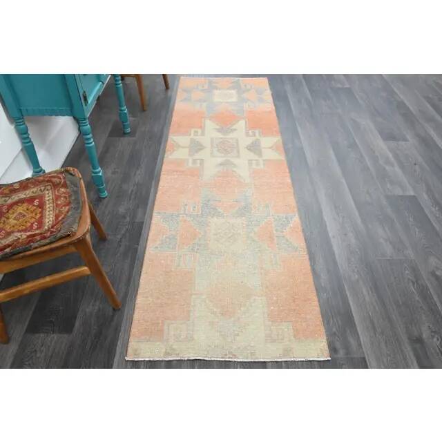 1970s Turkish Oushak Handmade Wool Cotton Orange Runner Rug 81x265