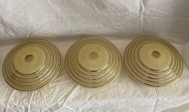 3 yellow and gold Clichy glass globes/lampshades