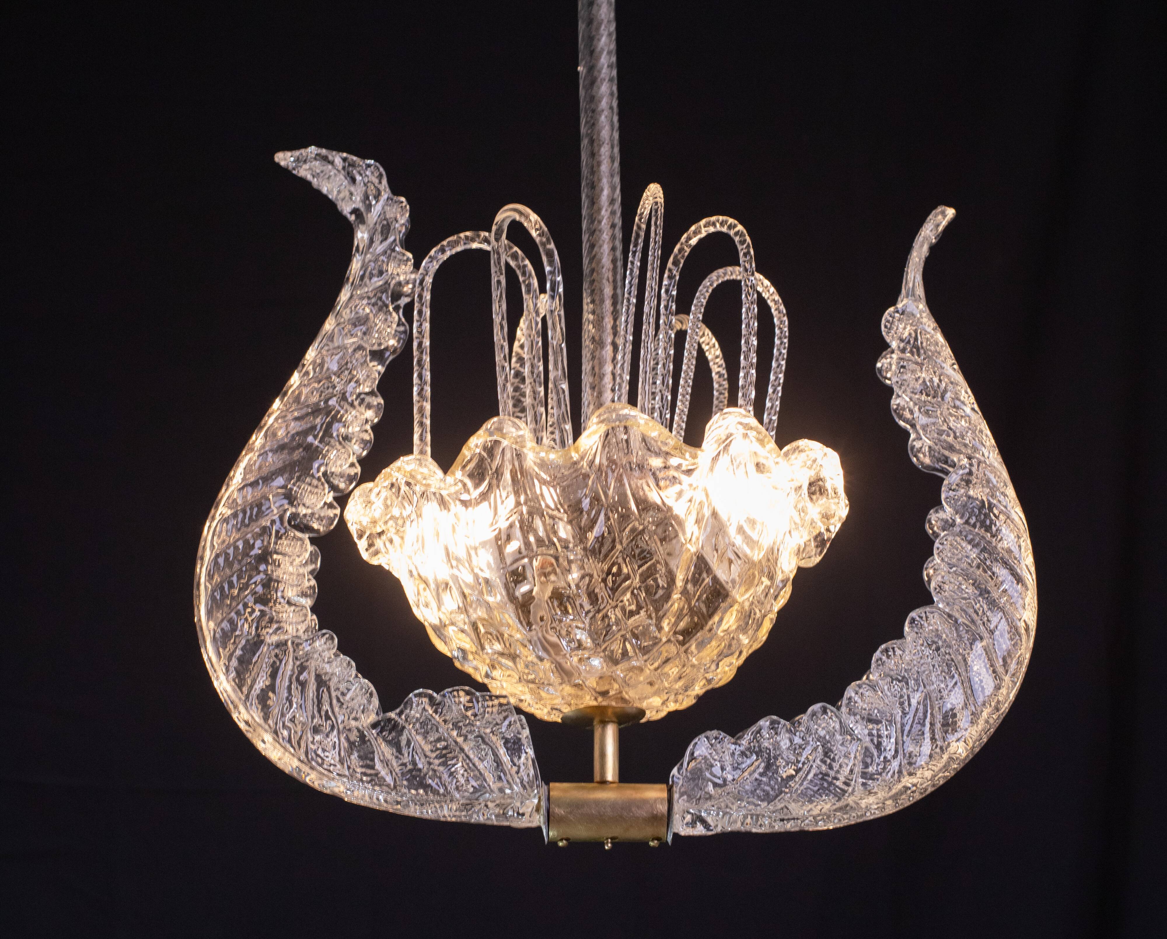 Art Decò Vintage Chandelier By Barovier e Toso, Murano Glass, 1940