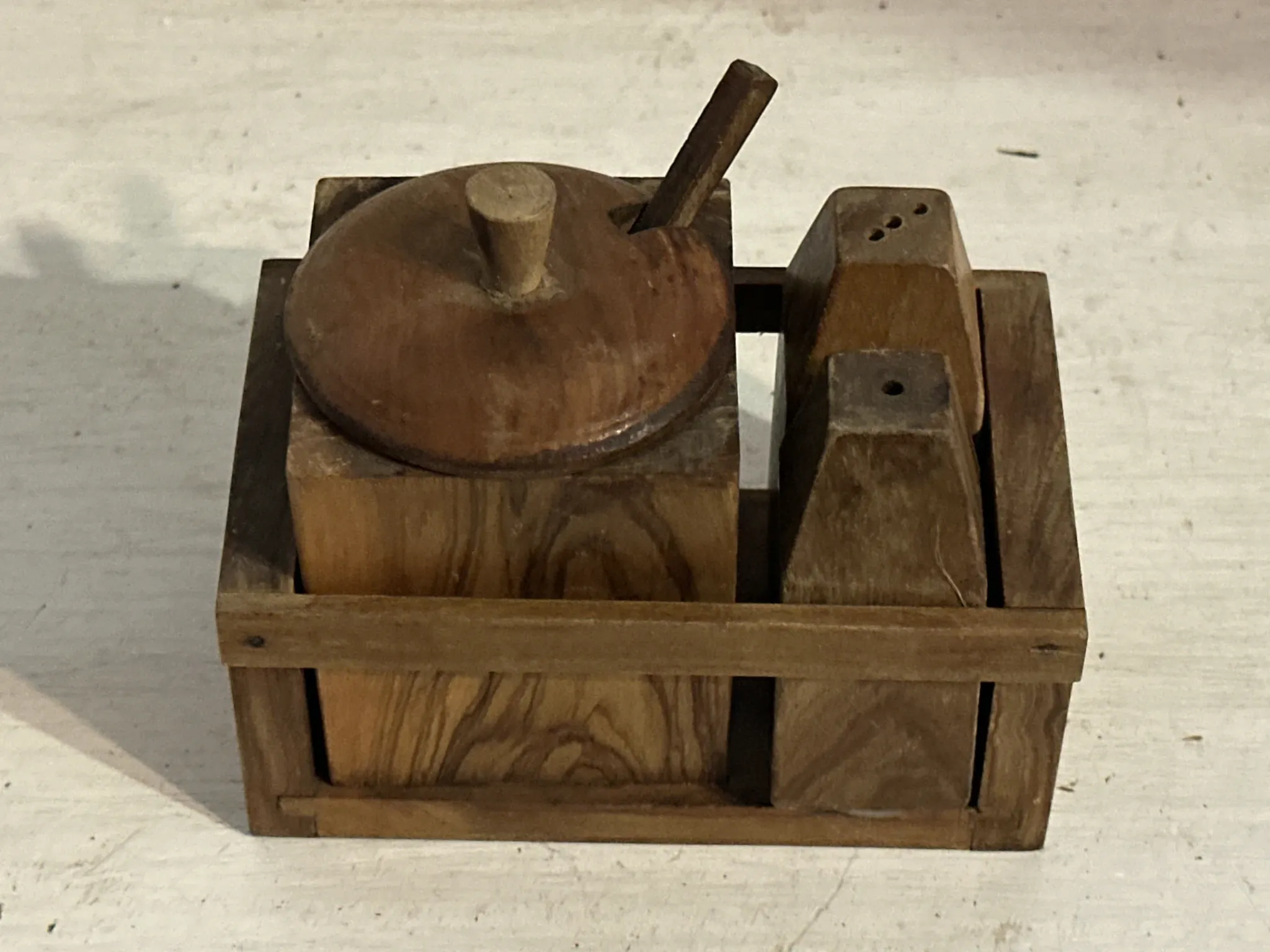 Service à condiments brutaliste en bois – Mid-Century années 50
