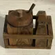 Brutalist condiment service in wood – Mid-Century 1950s