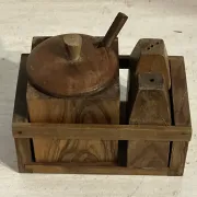 Service à condiments brutaliste en bois – Mid-Century années 50