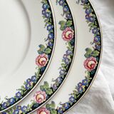 3 vintage black floral frieze dessert plates from Digoin and Sarreguemines