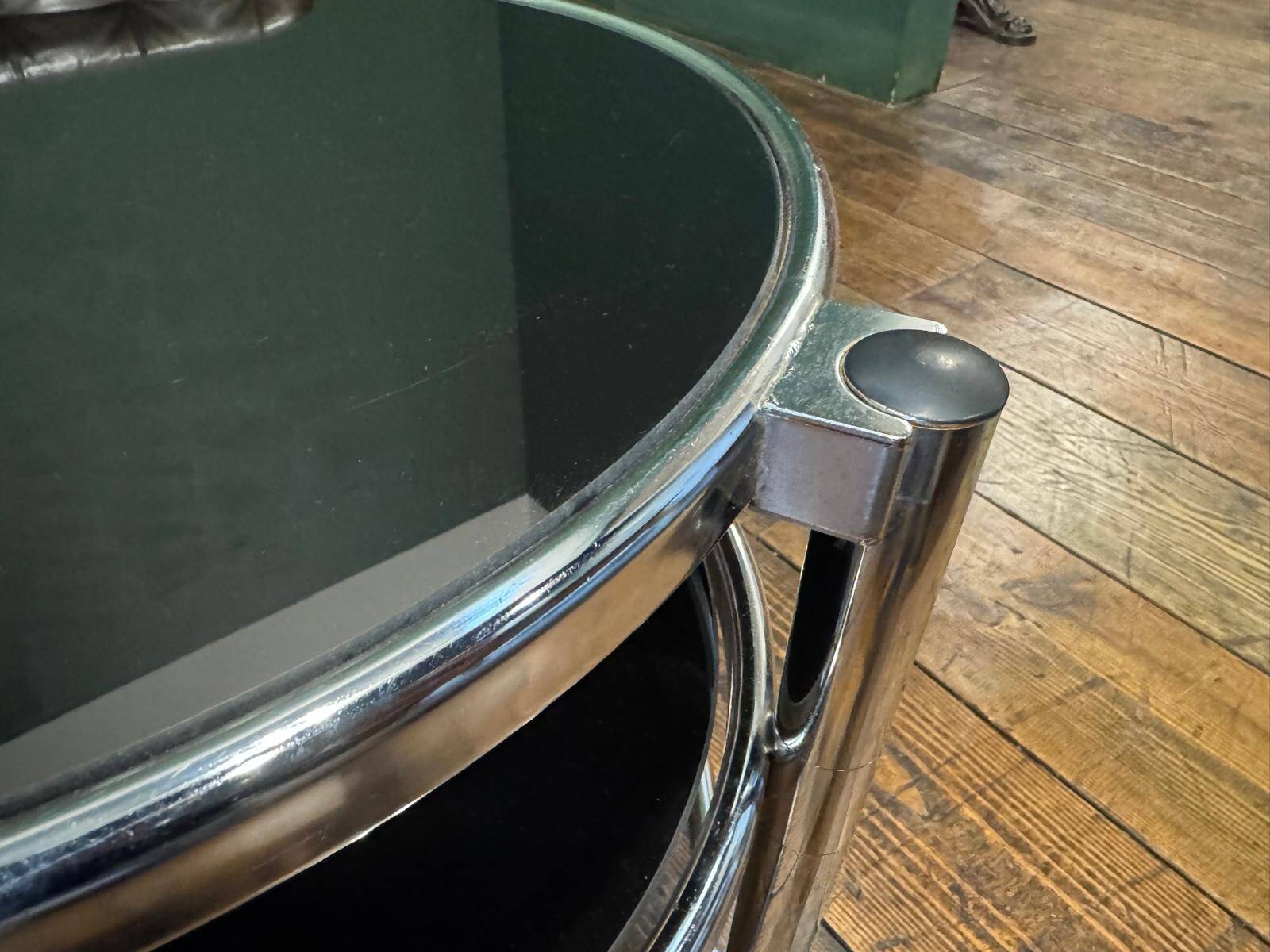Vintage smoked glass and chrome side table